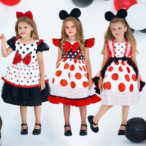 Elegant Red Polka Dot Girls Dress Tulle Wedding Party Prom Princess Kids Dresses For Girls Christmas New Years Ball Gown