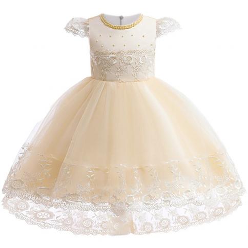 Elegant Embroidery Evening Party Girl Dress Lace Beaded Kids Princess Dress For Girl Pageant Ceremony Wedding Trailing P
