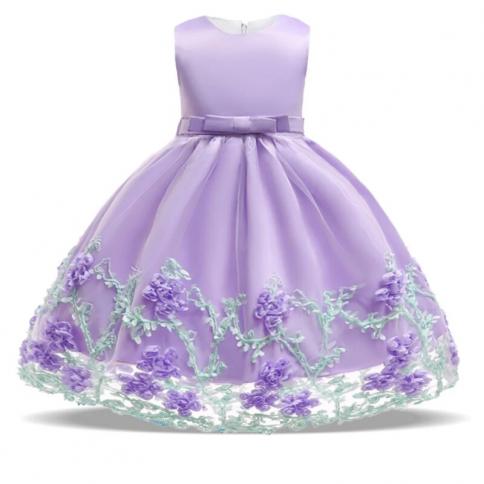 Summer Flower Party Princess Dresses For Girl Elegant Bow Lace Wedding Girls Dress Birthday Ball Gown Children Clothing 
