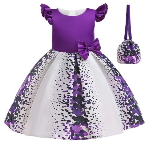 Elegant Polka Dot Girl Dresses With Bag Wedding Party Evening Princess Kids Dress For Girls Bow Birthday Green Christmas