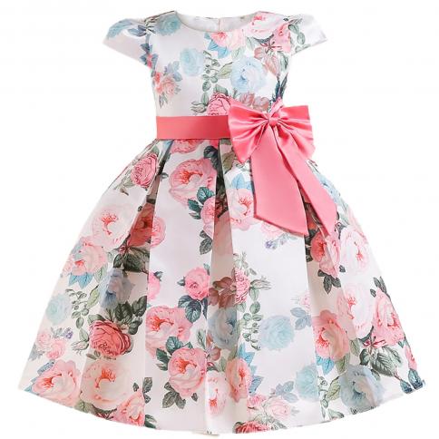 Colorful Flower Girls Dress Summer Big Bow Fashion Princess Dresses Birthday Party Gown 2 10 Yrs Kids Clothes Christmas 