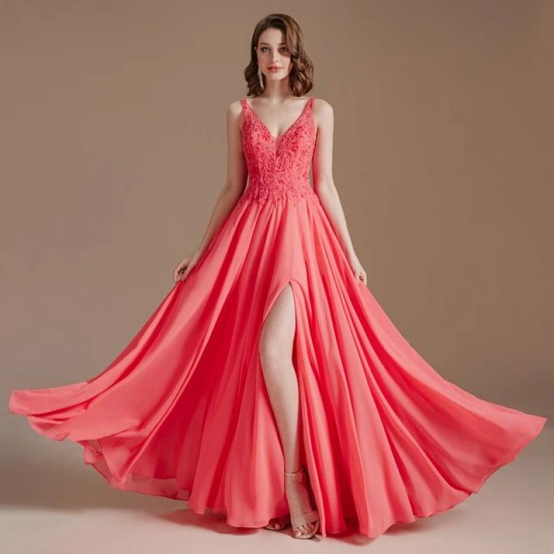 Watermelon Chiffon Prom Dresses