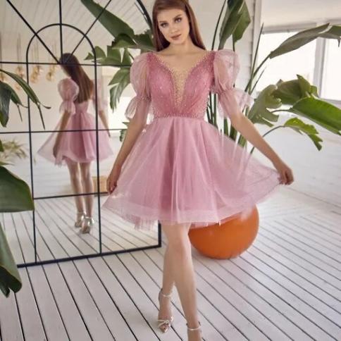 d.e.b dresses A-Line Sweetheart Neck Tulle Flower Light Pink Short Prom Dress, Light   shopluu