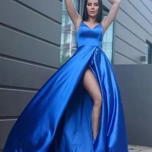 Elegant Long Prom Dresses Satin Cheap Elegant Front Slit Spaghetti Strap A  Line Sweep Train Formal Party Evening Gowns C Color Black US Size 16
