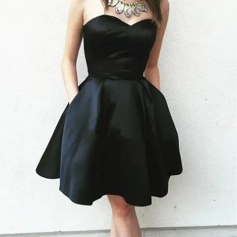 black mini dresses for prom A-line Sweetheart Cute Homecoming Short Dress – SELINADRESS Sequins 3 Mini Dress Plain Black Homecoming