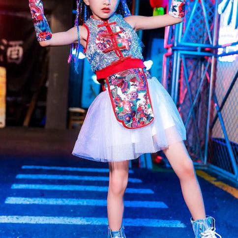 zzl kpop במה תלבושות מסלול מסלול הופעות בגדי סגנון סיני פסטיבל אדום נצנצים נצנצים שמלה y2k בנות ג'אז