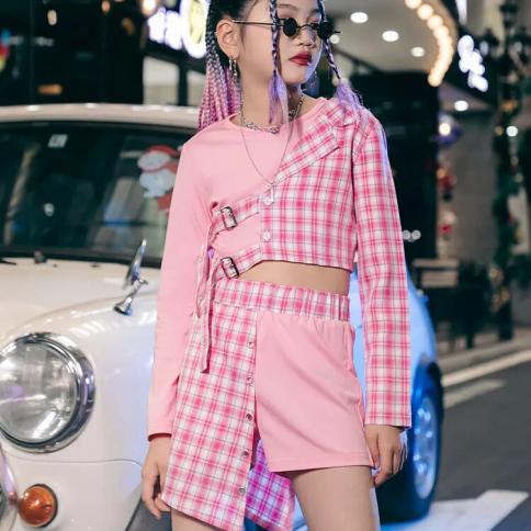 zzl fashion y2k בנות kpop במה תלבושות 2 יחידות חליפת רשת ורודה ג'אז דאנס רחוב מופע מופע מופע לבוש פסטיבל clo