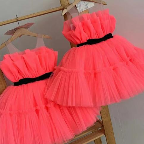 Deamond Tutuelegant Princess Ball Gown For Girls  Sleeveless Ruffled Party Dress