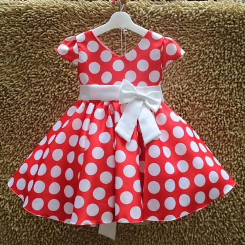 Summer Baby Girl Short Sleeve Bow Princess Dress For Girl Polka Dot Big Red Party Wedding Dresses Kids Clothes Children 