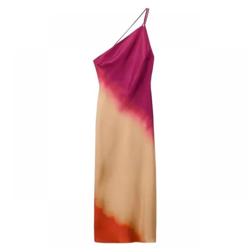 traf midi dress Traf 2023 Summer Woman Gradient Red And Purple Long Dress Lace Up Backless Sleeveless Midi Dresses For Beach Fashion Ele size S Color Dress