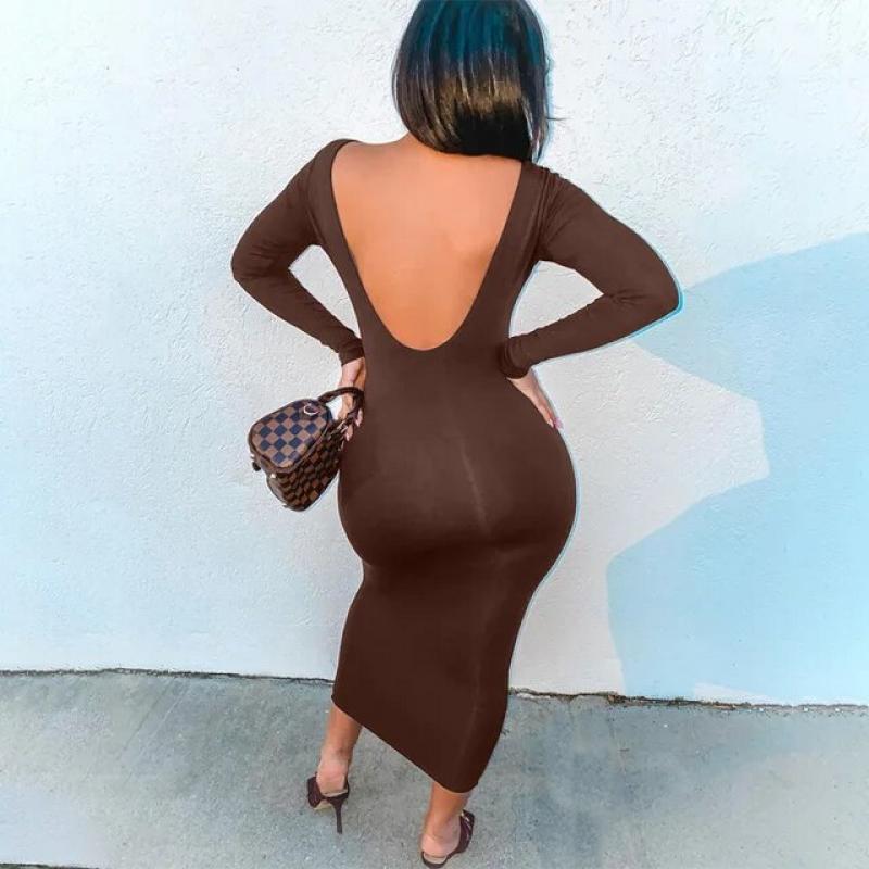 Long sleeve backless bodycon dress online