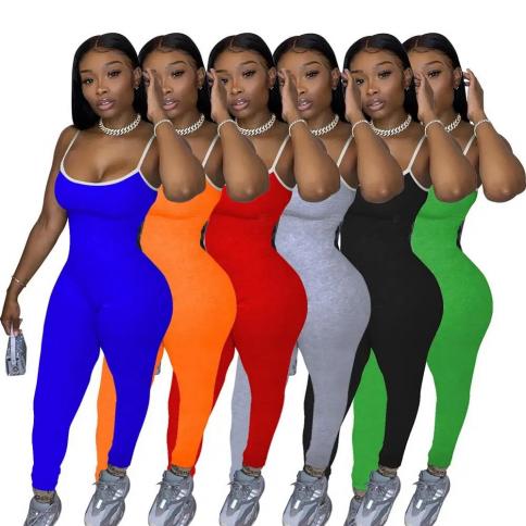 סרבל קז'ואל רזה לנשים רצועת ספגטי bodycon סרבל ספורט סרבל ספורט מוצק סרבל, חליפות משחק וגוף