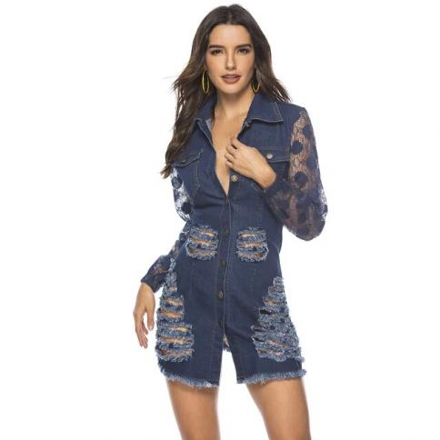 oasis denim skater dress Okayoasis Women Turn Down Collar Long Sleeve Bodycon Casual Elegant Jeans Dress Dresses size XXL Color SK21899 L / OASIS white lace dress with chestnut Long sleeve Size:16X