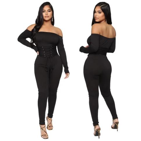 רזה מוצקה למסיבה נשים שרוכים bodycon קז'ואל קלאב אוברול סרבלים