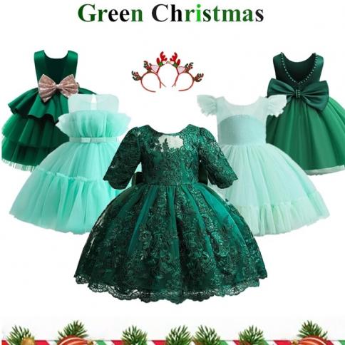 Toddler Baby Girls Lace Dresses Embroidery Elegant Christmas Princess  Dresses For 1 5 Yrs Newborn Infant Outfits Green C Kid Size 9M Color  C00730-LV