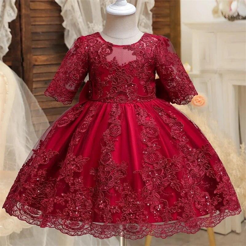 strapless open back dress Red Christmas Princess Dress for Girls – Sequin High Low Holiday Formal Gown