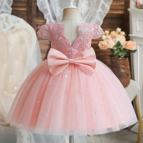 1 5 Yrs Toddler Girls Party Dresses Embroidery Lace Cute Baby 1st Birthday  Baptism Vestido Ruffles Kids Wedding Evening Color Yellow Kid Size 9M
