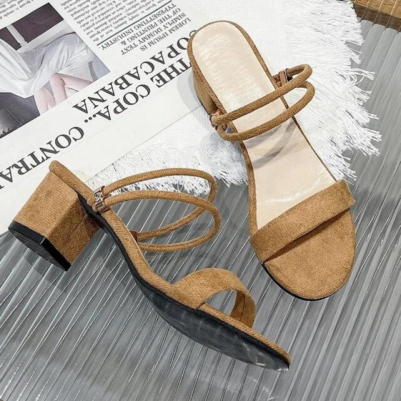 2024 Summer Female Sandals Open Toed Wild Sandals Thick With Suede