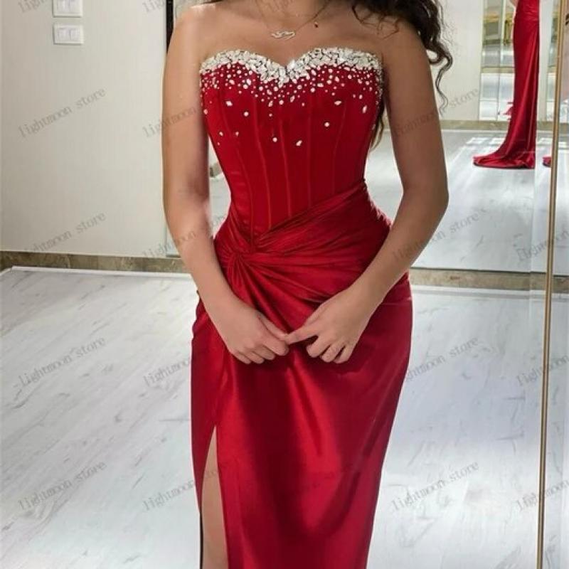Elegant Evening Dresses Classic Prom Dress Strapless Backless High Slit  Robes Satin Sheath Mermaid Vintage Vestidos De Color Sky blue US Size  Custom Size