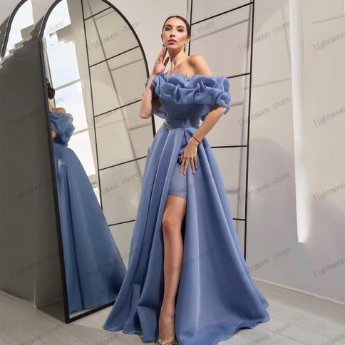Elegant Evening Dresses A Line Blue Prom Dress Off The Shoulder Robes For  Formal Party Boat Neck Backless Vestidos De Ga Color Navy blue US Size 16
