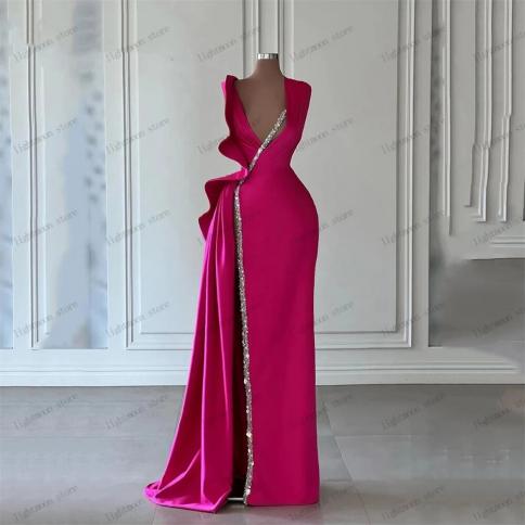 שמלות ערב וינטג' שמלת נשף אפליקציות נצנצים עמוק צוואר V חלוקים גבוהים ללא גב גלימות למסיבה רשמית vestidos de g