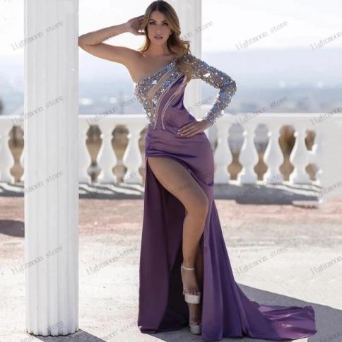 שמלות ערב וינטג' שמלת נשף אלגנטית רקמת חרוזים נדן בתולת ים גלימות כתף אחת חלוקים גבוהים vestidos de