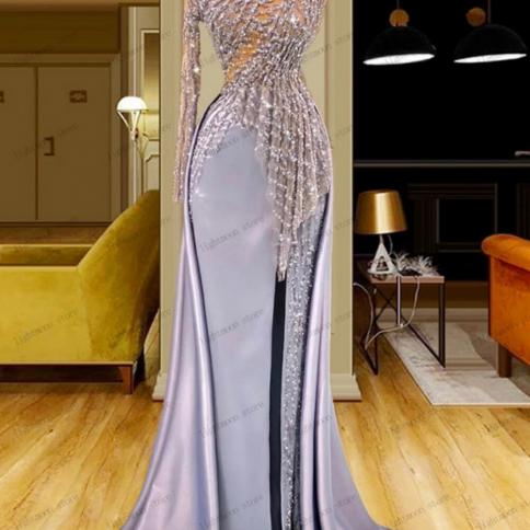 שמלות ערב מעודנות לנשים 2024 כתף אחת שמלות נשף אפליקציות נצנצים באורך רצפה גלימות למסיבות vestidos