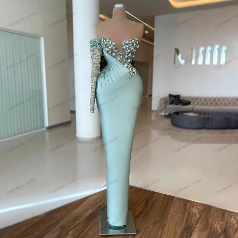 שמלות ערב וינטג' שמלת נשף קלאסית אפליקציות חרוזים סאטן נדן בתולת ים באורך רצפת גלימות למסיבה ווסטידו
