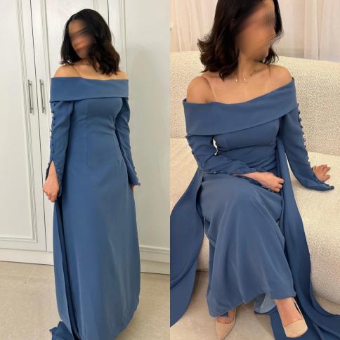שמלת נשף ערב הסעודית קלאסי בסגנון מודרני ערב רשמי מחוץ לרצפת הכתפיים שמלות סאטן כפתור קו