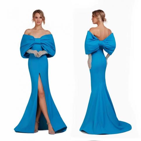 שמלת נשף yipeisha פשוטה מהכתף רצפת בתולת ים שמלות ערב קשתות סאטן בהתאמה אישית
