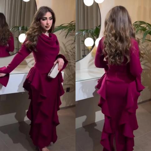 שמלת נשף ערב הסעודית קלאסי בסגנון מודרני ערב רשמי ללא צוואר קו קפל באורך קרסול סאטן שמלת אירוע בהזמנה אישית