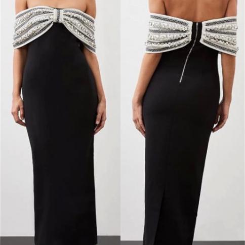 yipeisha בסגנון מודרני מחוץ לכתף קו חרוזים פאייטים באורך קרסול סאטן בהזמנה אישית שמלות ערב