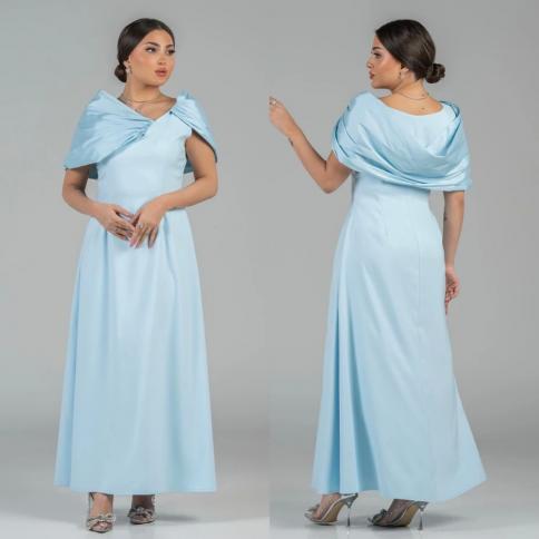 שמלת נשף ערב הסעודית פשוט ופשוט צוואר V צווארון קו באורך הקרסול שמלות סאטן בהזמנה אישית