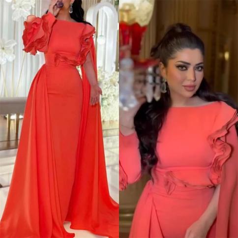 prom dresses exquisite jewel sheath celebrity flowers fold satin occasion evening gown prom dress فساتين نسائ�