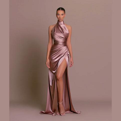 שמלת נשף רשמית yipeisha סאטן עם צווארון גבוה שמלות ערב ללא שרוולים מסיבת חתונה 2024 נשים קוקטייל קפלים