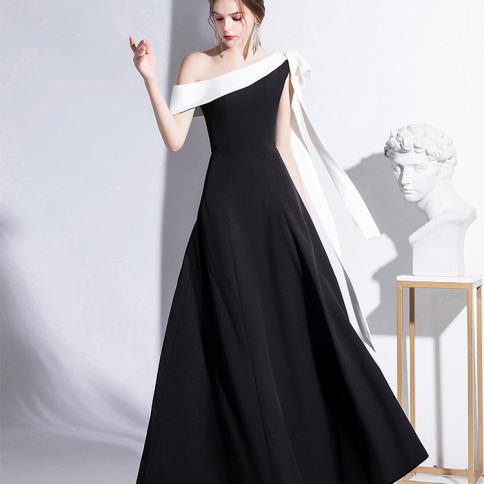 Grace Fashion Daily Dress One Shoulder Celebrity Temperament Party Dress  Bridesmaid Wedding Evening Dress Host Graduatio size S Color Black