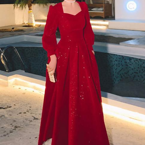 slim fit dress slacks A-Line Knee Length Sequined Graduation Dresses COCOMELODY CS0563, Mulberry main image 0