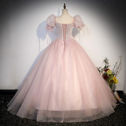 Wedding Dress Embroidery Long Puffy Dress Host Performance Graduation Dress  Birthday Party Bride Bridesmaid Dress Prom D size L Color Pink