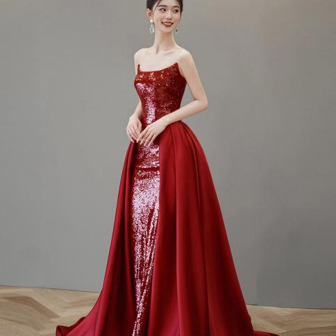 שמלת ערב מבריקה בכירה אדומה מחוץ לכתף בתולת ים שחבור רצפה מפוצלת כדור שושבינה למסיבה רשמית