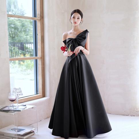 שמלת ערב שחורה 2023 חדש קיץ כתף אחת סאטן שמלה אלגנטית שמלת שמלת כדור מסיבת יום הולדת