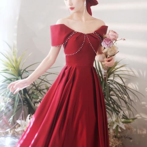 שמלת ערב אדומה מחוץ לכתף vestidos שמלות קלאסיות צווארון V שמלה אלגנטית ללא שרוולים אופנה מסיבת ערב dre