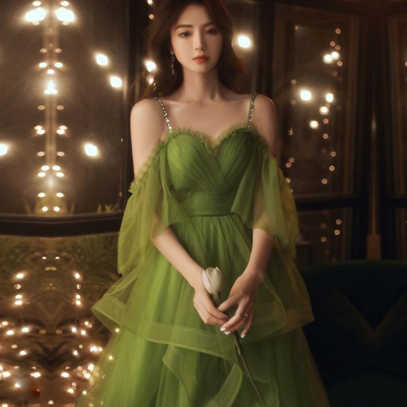 Forest Style Evening Dress 2024 New Super Fairy Style Birthday Party Light  Luxury Slim Fit Dress For Summer Daily Wear size 3xl Color Green