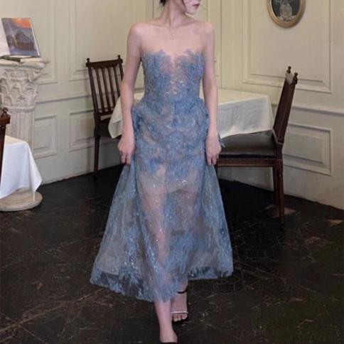 Aylosi שמלת מסיבה אלגנטית לנשים 3D פרח נצנצים פרספקטיבה שמלת סטרפלס שמלות נופש vestidos elegantes par