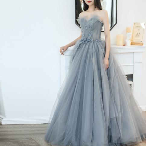 שמלות מקסי למסיבת נשים בסגנון ארמון אופנה אפליקציות סטרפלס סטרפלס תחרה ארוכה לנשים