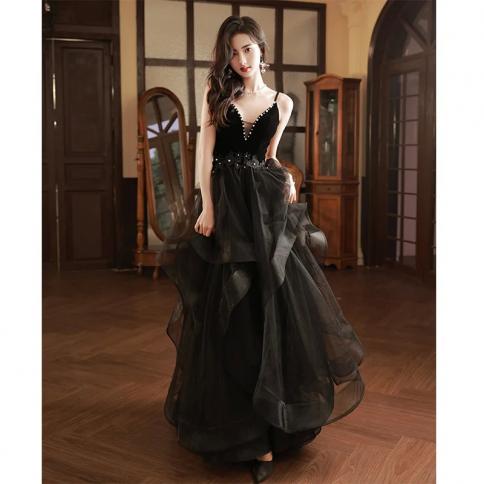 שמלות מקסי למסיבת נשים רטרו עם צווארון V עמוק חצאית א-קו חצאית אלגנטית בסגנון צרפתי שמלת נשף לנשים