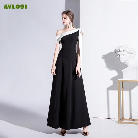 Aylosi שמלת ערב שחורה לנשים אופנה ללא שרוולים עם כתף אחת חצאיות דקות ארוכות אלגנטיות שמלות נשים נעלי נשים