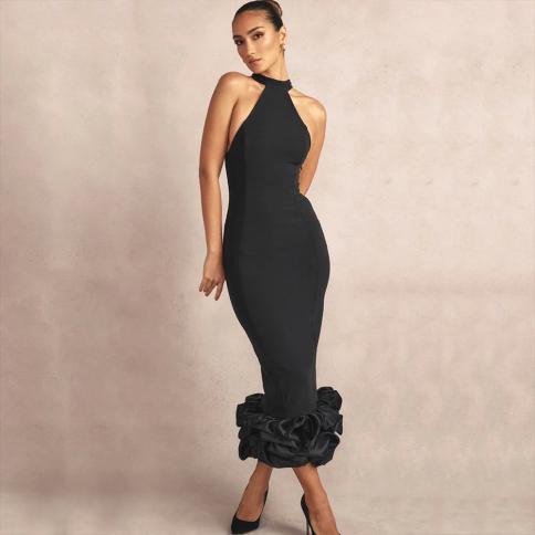 שמלת bodycon למסיבה לנשים vestidos אופנה אלגנטית ללא שרוולים חצאית קולר שכבות אופנה אלגנטית שמלת מקסי לנשים
