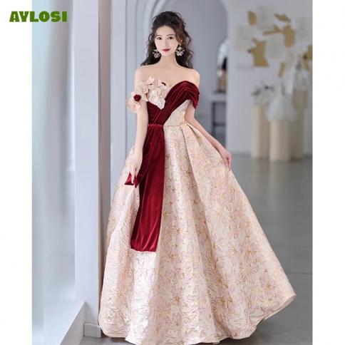 aylosi 2024 שמלת מסיבת כלה לנשים בסגנון צרפתי מחוץ לכתף וינטג' vestidos de mujer elegantes שושבינה מקסי