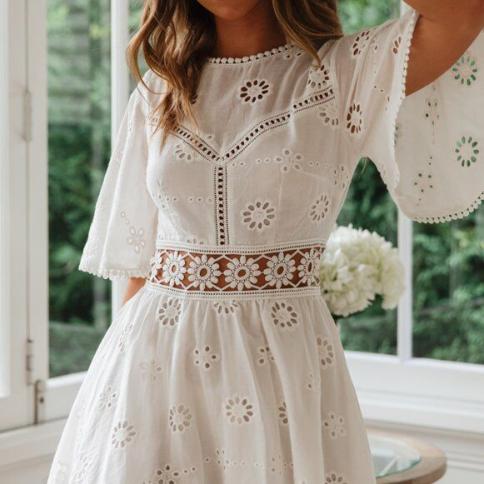 2024 Summer New Backless Hollow Tassel Imitation Cotton Dress Female Elegant  Evening Dresses Fashion Summer Dresses