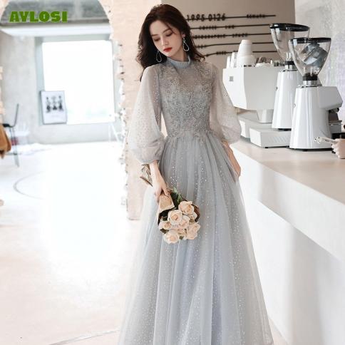 Aylosi שמלות ערב לנשים vestidos de festa אלגנטי אופנה רוכסן שרוולים ארוכים תחרה אפליקציות חצאית שמלת נשים